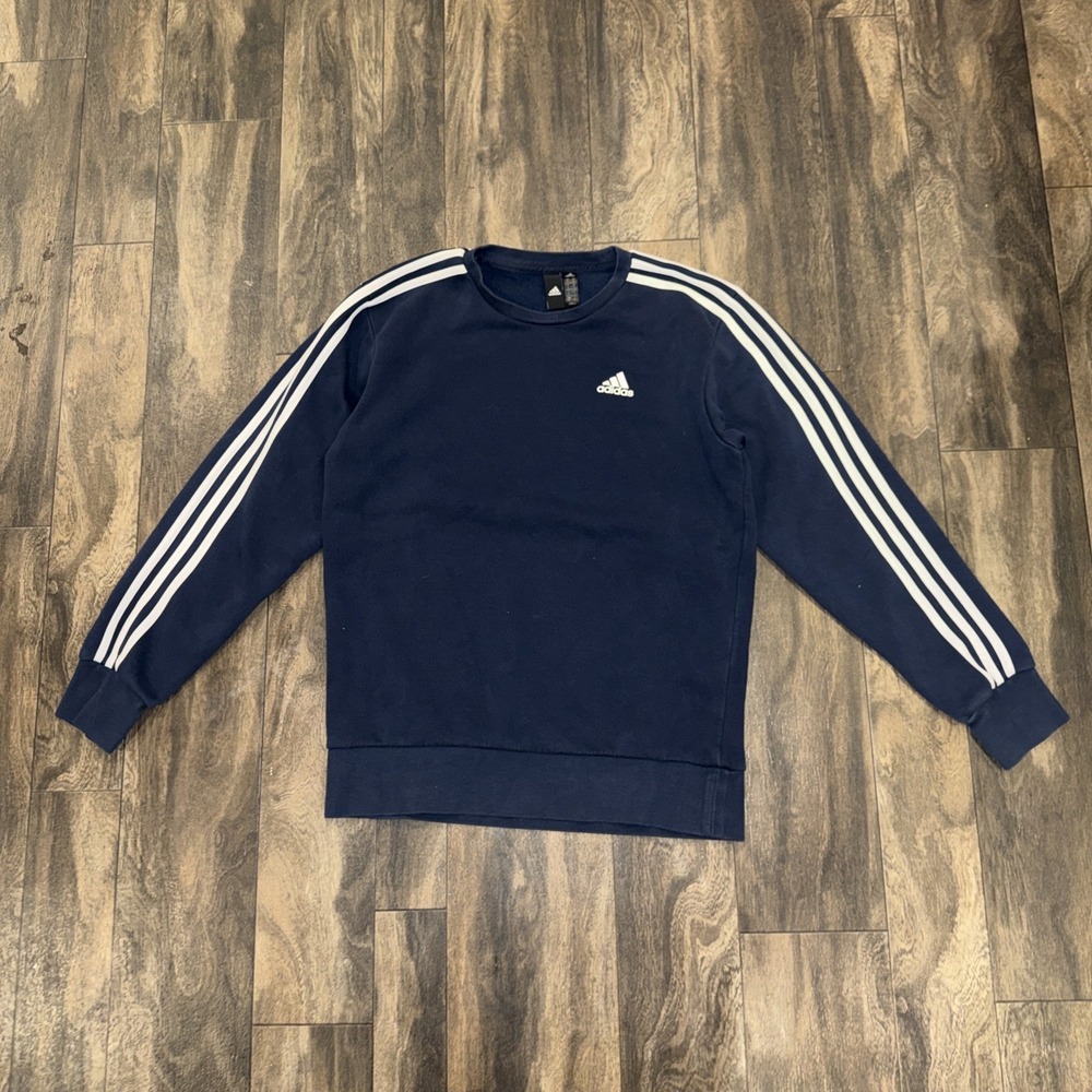 Adidas Originals‎ Fleece Crewneck Pullover Sweater Stripe Men's Size S Navy Blue